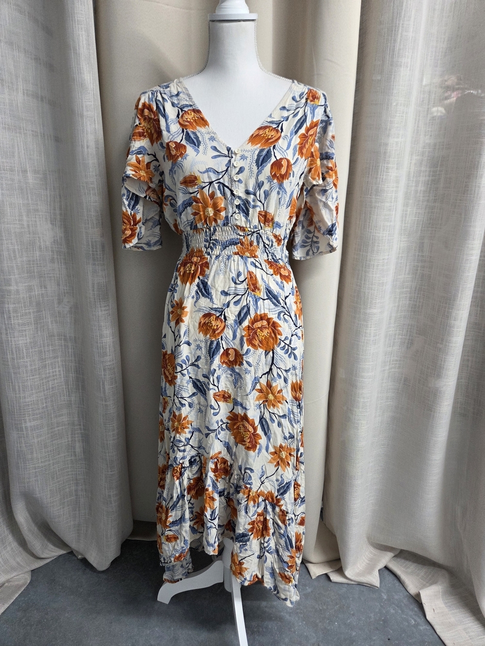 Abel The Label Maxi Dress Floral Print Cottagecore Whimsical Cozy Size S